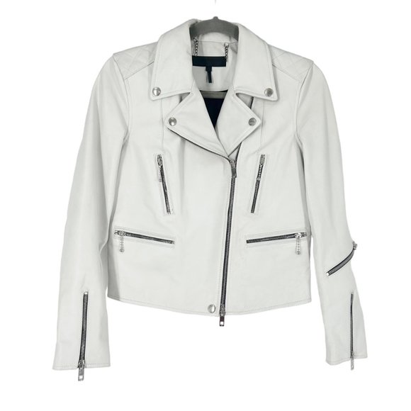 rag & bone White Leather Moto Biker Jacket - Picture 2 of 13